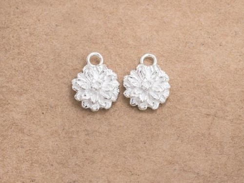 2 of 925 Sterling Silver Flower Charms 8mm. Matte Finish.