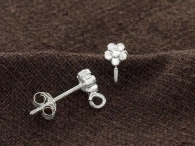 925 Sterling Silver Flowere Stud Earrings Post Findings 4.5mm.