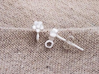 925 Sterling Silver Flowere Stud Earrings Post Findings 4.5mm.