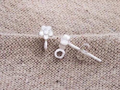 1 pair of 925 Sterling Silver Flowere Stud Earrings Post Findings 4.5mm.