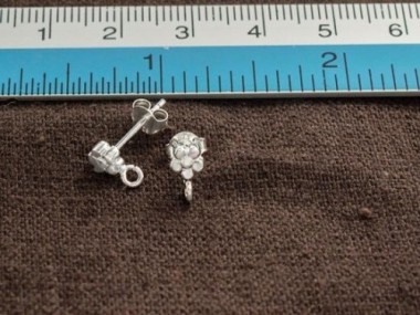 925 Sterling Silver Flowere Stud Earrings Post Findings 4.5mm.