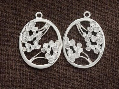 925 Sterling Silver Oval Flower Branch Pendants 16x20mm.