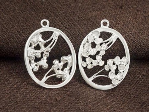 2 of 925 Sterling Silver Oval Flower Branch Pendants 16x20mm.