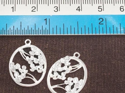 2 of 925 Sterling Silver Oval Flower Branch Pendants 16x20mm.