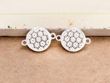 925 Sterling Silver filigree Flower Connectors, Links 11mm.