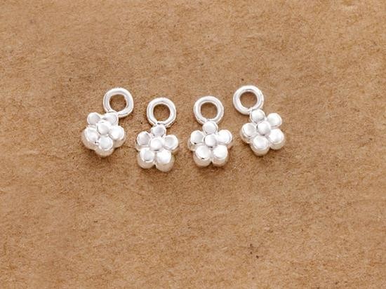 4 of 925 Sterling Silver Tiny Flower Charms 4.6mm.