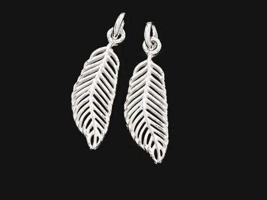 2 of 925 Sterling Silver Feather Charms 7x21 mm.