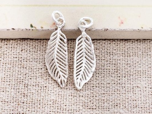 2 of 925 Sterling Silver Feather Charms 7x21 mm.