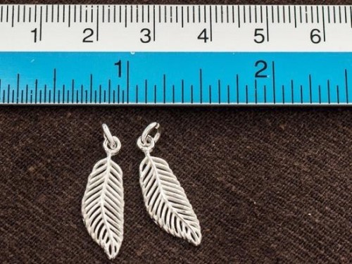 2 of 925 Sterling Silver Feather Charms 7x21 mm.