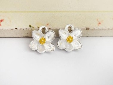 2 of 925 Sterling Silver Orchid Charms, Gold plated pollen 9x10mm.