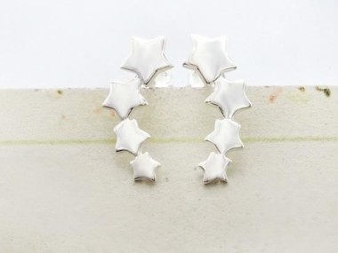 925 Sterling Silver Star Stud Earrings 7x19mm