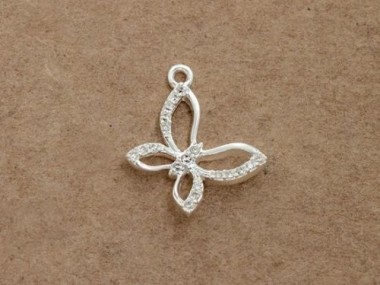 925 Sterling Silver Cubic Zirconia Butterfly Charm 10x12 mm.