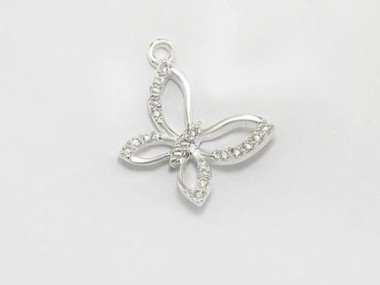 925 Sterling Silver Cubic Zirconia Butterfly Charm 10x12 mm.