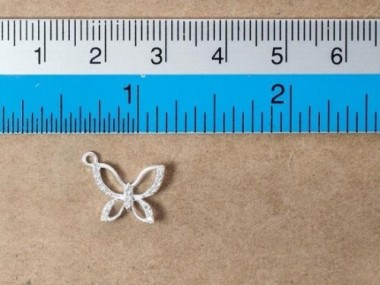 925 Sterling Silver Cubic Zirconia Butterfly Charm 10x12 mm.