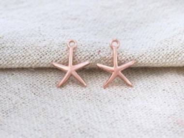 925 Sterling Silver Rose Gold Vermeil Style Starfish Charms 9.3x9.8mm.