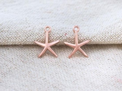 2 of 925 Sterling Silver Rose Gold Vermeil Style Starfish Charms 9.3x9.8mm.