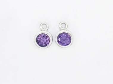 2 of Natural Round Amethyst & Sterling Silver Bezeled Charms 5 mm.