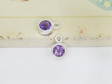 Natural Round Amethyst & Sterling Silver Bezeled Charms 5 mm.