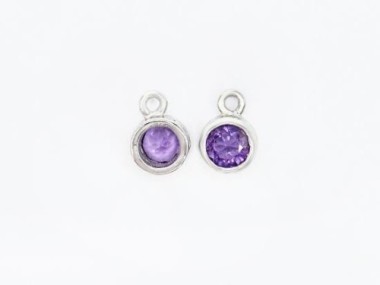 Natural Round Amethyst & Sterling Silver Bezeled Charms 5 mm.