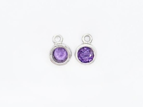 2 of Natural Round Amethyst & Sterling Silver Bezeled Charms 5 mm.