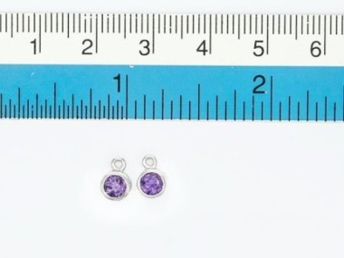 Natural Round Amethyst & Sterling Silver Bezeled Charms 5 mm.