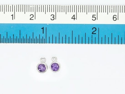 2 of Natural Round Amethyst & Sterling Silver Bezeled Charms 5 mm.