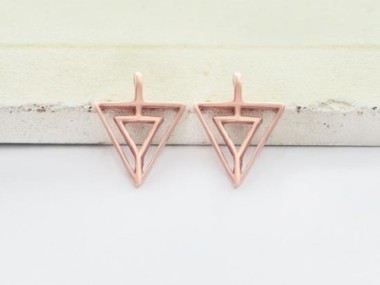 925 Sterling Silver Rose Gold Vermeil Style Triangle Charms 8x8.5 mm.