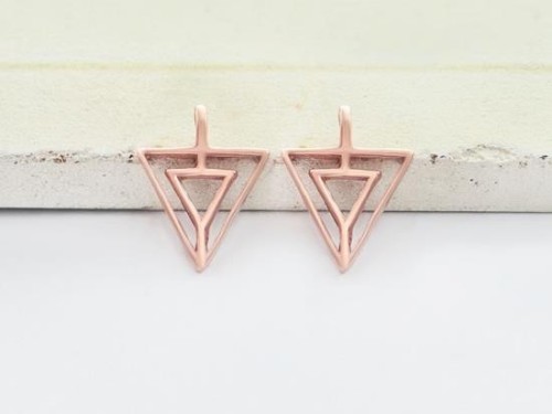 2 of 925 Sterling Silver Rose Gold Vermeil Style Triangle Charms 8x8.5 mm.