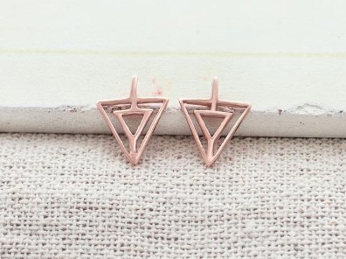 2 of 925 Sterling Silver Rose Gold Vermeil Style Triangle Charms 8x8.5 mm.