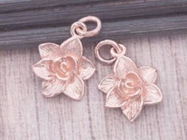 925 Sterling Silver Rose Gold Vermeil Style Flower Charms 11 mm.