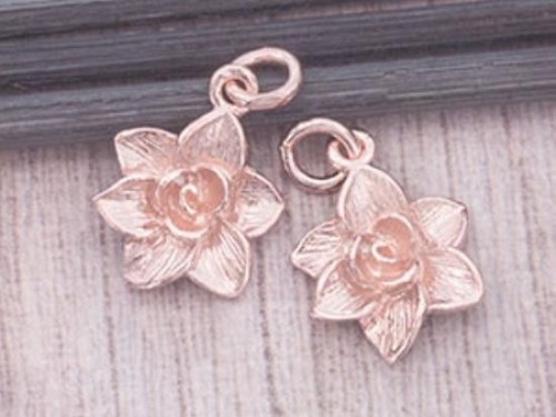 2 of 925 Sterling Silver Rose Gold Vermeil Style Flower Charms 11 mm.