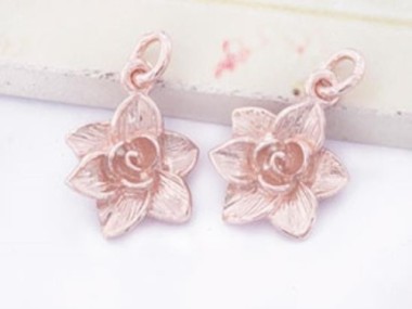 925 Sterling Silver Rose Gold Vermeil Style Flower Charms 11 mm.