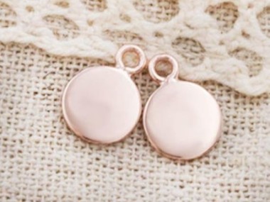 925 Sterling Silver Rose Gold Vermeil Style Round Disc Tag Charms 8 mm.