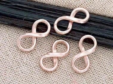 925 Sterling Silver Rose Gold Vermeil Style Infinity Links, Connectors 7x14 mm.