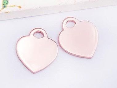 925 Sterling Silver Rose Gold Vermeil Style Heart Charms 12x14 mm.