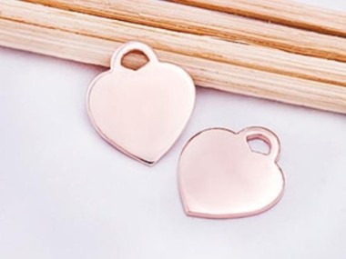 925 Sterling Silver Rose Gold Vermeil Style Heart Charms 12x14 mm.