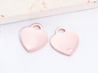 925 Sterling Silver Rose Gold Vermeil Style Heart Charms 12x14 mm.