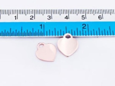 925 Sterling Silver Rose Gold Vermeil Style Heart Charms 12x14 mm.