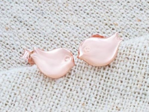 1 Pair of 925 Sterling Silver Rose Gold Vermeil Style Little Bird Stud Earrings 6x9mm.