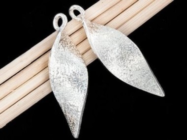 Karen Hill Tribe Silver Textured Curve Leaf Charms 9.5x29mm.