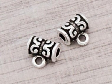 925 Sterling Silve Etched Tube Beads With Hanging Ring.