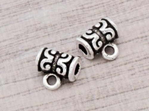 2 of 925 Sterling Silve Etched Tube Beads With Hanging Ring.