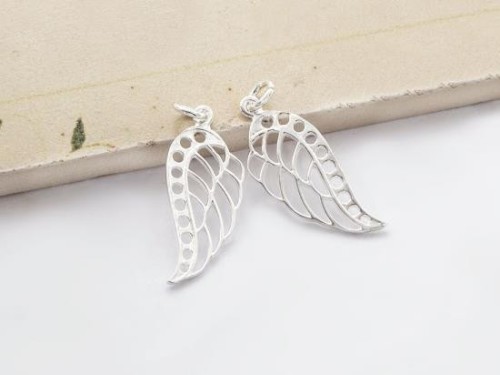 2 of 925 Sterling Silver Angel Wing Charms 10x22mm.