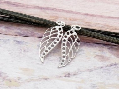 925 Sterling Silver Angel Wing Charms 10x22mm.