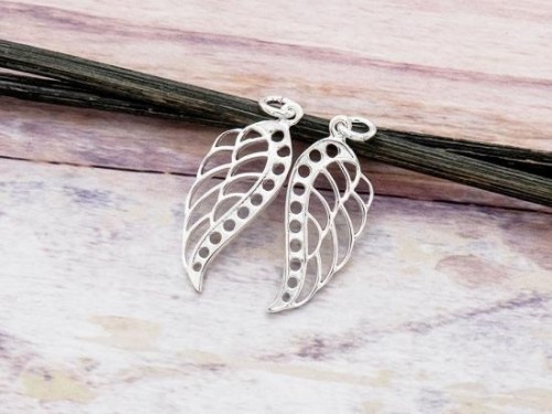 2 of 925 Sterling Silver Angel Wing Charms 10x22mm.