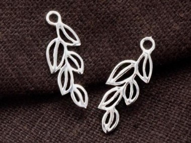 925 Sterling Silver Leaf Branch Charm 6x17mm.