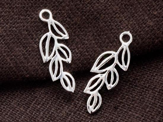 2 of 925 Sterling Silver Leaf Branch Charm 6x17mm. Polish Finished.