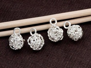 Karen Hill Tribe Silver Twisted Wire Ball Charms 8.5 mm.