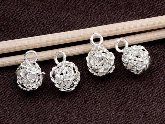 4 of Karen Hill Tribe Silver Twisted Wire Ball Charms 8.5 mm.