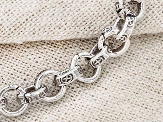 7.5 inches of Karen Hill Tribe Silver Cross Imprint Opened Link Chain 6mm., heavy chain